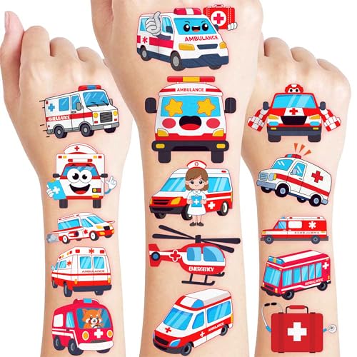 96 PCS Ambulance Temporary Tattoos for Kids Party Favors