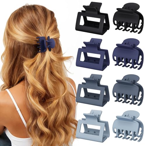 Oeusnael 8 Pack Medium Hair Clips for Women & Girls - Strong Hold Claw Clips in Blue