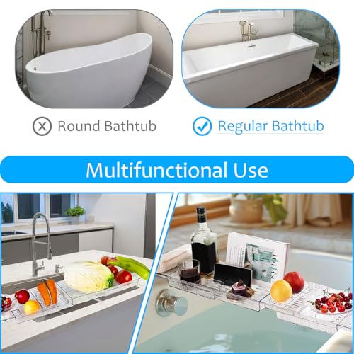 Expandable Bath Caddy Tray, Anti-Slip Acrylic Organizer Fits Tubs to 31.7"