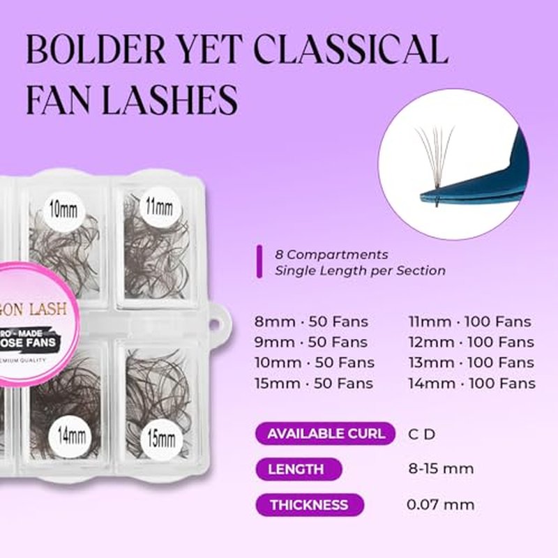 600 6D Premade Lash Fans Dark Brown 8-15mm Mix