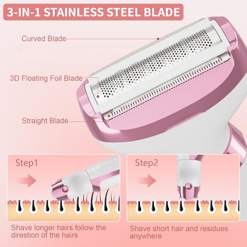 RUIM Electric Razors for Women, Painless 5 in 1 Shaver for Legs Bikini Facial Hair Removal, Body Wet/Dry Razor Water Resistant Grooming Kit, Cordless Womens Trimmer for Grooming