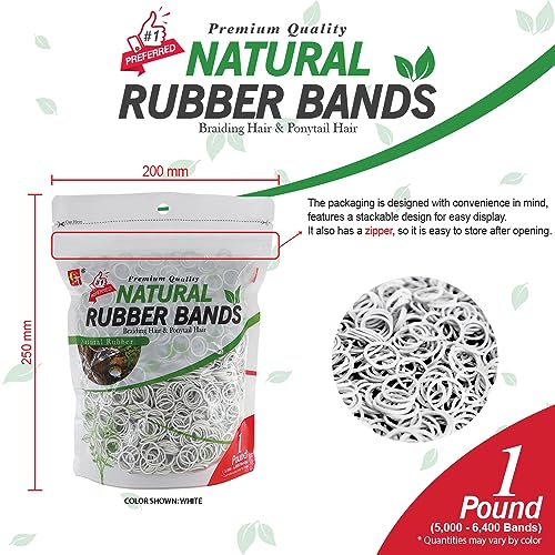 Rubber Bands Hair Band Soft Elastic Hair Accessories Braid Mini Hair Ties Stretchy Hair Ties No Damage Rubber Bands for Hair Made in Vietnam (1 LB - White)