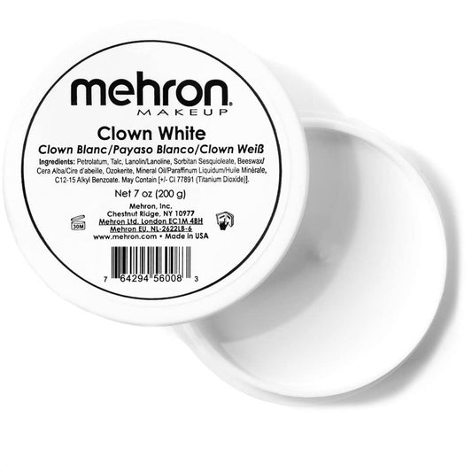 Mehron Makeup Clown White Professional Face Paint Cream Makeup | White Face Paint Makeup for Stage, Film, Cosplay, & Mime | Halloween Clown Makeup 7 oz (198g)