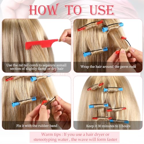 WILLBOND 72 Pcs Hair Perm Rods Set with Pintail Comb