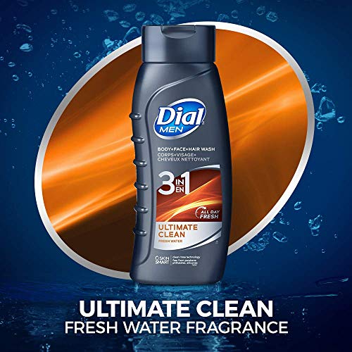 Dial Men 3in1 Body, Hair and Face Wash, Ultimate Clean, 20 fl oz , 4 Count (Pack of 1)