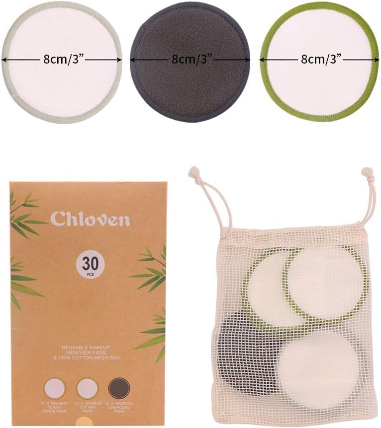 Chloven 30 Pack Reusable Makeup Remover Pads Bamboo Cotton