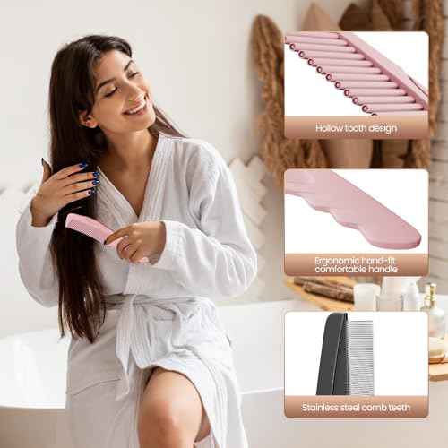 Dandruff Comb 2PC Upgraded Fine Tooth Scalp Detox Comb Lice for Women, Men & Kids Scalp Detoxing, Sweep & Massage Hair Brush Tool with Elegant Box for Hair Care (Pink)