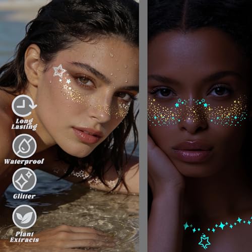 Glow in Dark Glitter Freckles Tattoo Stickers - 7 Sheet Set