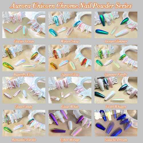 Unicorn Chrome Nail Powder, Aurora Unichrome Mermaid Aurora Pigment Pearlescent Nail Art Glitter Dust Decoration for Home DIY Salon Manicure - Ocean Glimmer