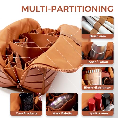Travel Makeup Organizer Bag with 27 Pockets & Brush Holders