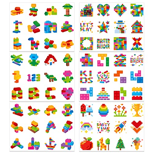 HOWAF 96pcs Neon Building Block Temporary Tattoos for Kids