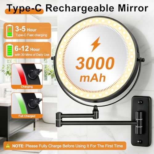 8" Lighted Wall Mounted Makeup Mirror - 1X/30X Magnification