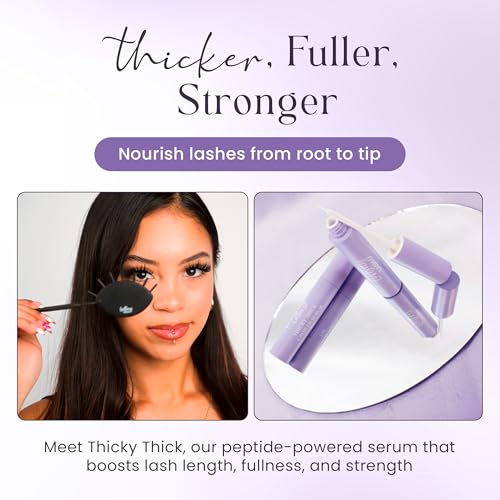 LivBay Thicky Thick Lash Growth Serum, Eyelash Growth Serum with Peptides & Botanicals, Lash Booster for Longer, Fuller & Thicker Lashes, Compatible with Extensions, 5ml