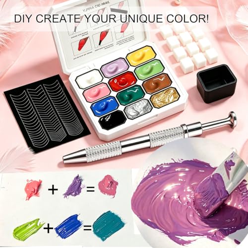 YEPYEPGO 12-Color Nail Gel Palette for Nail Art & Manicures, Sponge Stamping Kit