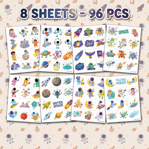 96 Pre-Cut Space Temporary Tattoos for Kids