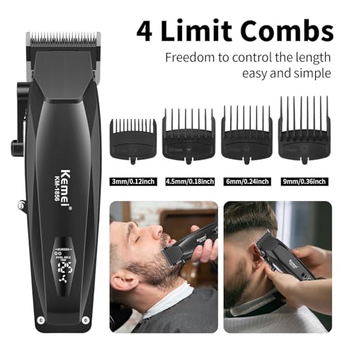 KEMEI KM-1856 Professional Hair Clipper for Men Cordless Hair Cutting Kits, Hair & Beard Trimmer, Adjustable Blade Barber Clippers with USB Rechargeable, Gift for Men