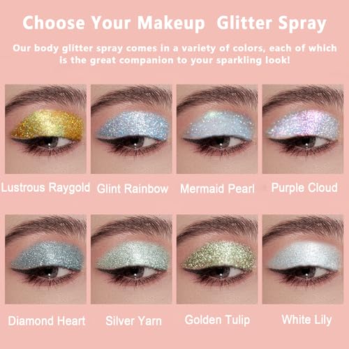 Boko Rainbow A-Glint Body Glitter Spray - Holographic Silver & Colorful Glitter for Face & Body