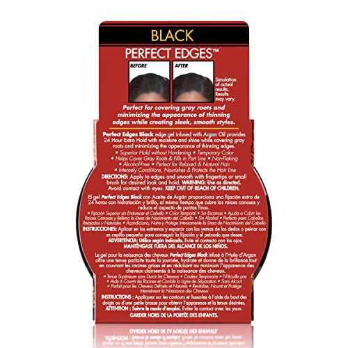 Creme of Nature Perfect Edges¢â Black Edge Control Gel, 24-Hour Hold with Gray Coverage and Shine, Non-Flaking Tinted, Argan Oil Edge Tamer, 2.25 oz