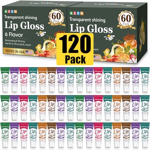 AZEN 120 Pack Lip Gloss Set, Clear Lip Gloss Bulk, Lip Oil for Dry Cracked Lips Moisturizing Hydrating Nourishing with Vitamin E, Valentines Gifts Easter Basket Stuffers