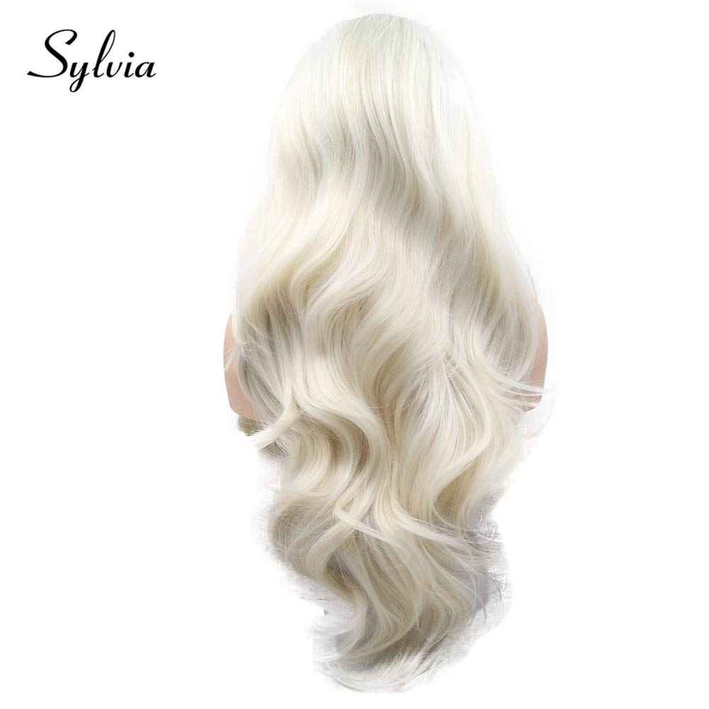 sylvia Black to Platinum White Hair Synthetic Lace Front Wigs Long Natural Wave Realistic Hairline Soft Glueless Half Hand Tied Wig 180% Density Heat Resistant Hair Replacement for Women…