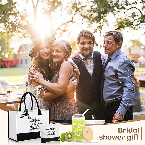 Zubebe 3 Pcs Bride Gifts for Bachelorette Party Bridal Shower Wedding Gift Set Include Glass Cup Canvas Tote Bag Makeup Bag