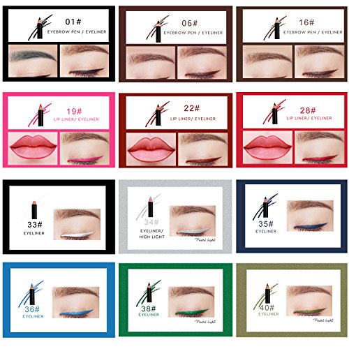 12-Color Waterproof Eyeliner Pencil Set