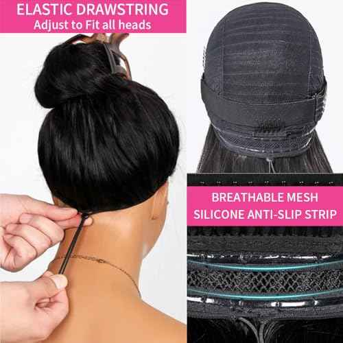 30 Inch Drawstring Straight Frontal Wig Hidden Strap Straight 13x6 Lace Frontal Wigs Human Hair Pre Plucked Pre Bleached Glueless Brazilian Wig Transparent Lace Wigs for Women