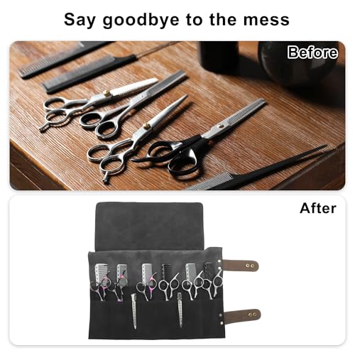 VOCOSTE Barber Scissors Bag Roll-Up, 12-Pocket Salon Tool Pouch