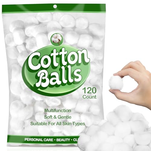 Cotton Balls Bulk 120 Count - Medium Size, All-Natural, Soft & Absorbent