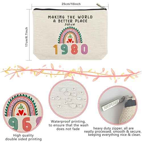 45th Birthday Gifts for Women Her, 45th Birthday Decorations Makeup Bags, 1980 Anniversary 45 Year Old Gift Ideas for Mom, Wife, Sister, Best Friends, Mothers Day, Small Cosmetic Travel Pouch