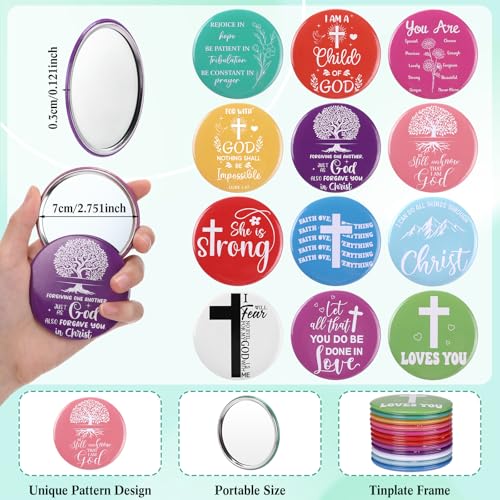 24 Pcs Christian Religious Gifts for Women Mothers Day Christian Gifts Bulk Canvas Makeup Bags Verse Bible Compact Mirrors Inspirational Church Party Favors for Ladies Mother Sister