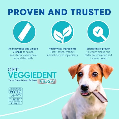 Virbac CET Veggiedent FR3SH Tartar Control Chews for Large Dogs Over 66 Pounds, Plant-Based Formula, 30 Count Bag