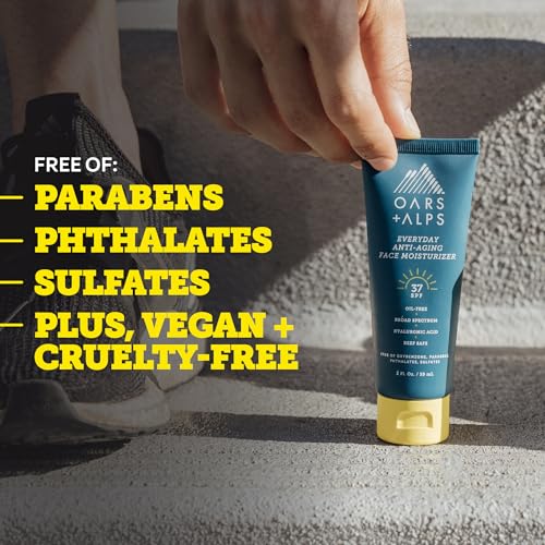 Oars + Alps SPF 37 Sunscreen and Everyday Anti Aging Face Moisturizer, Infused with Hyaluronic Acid