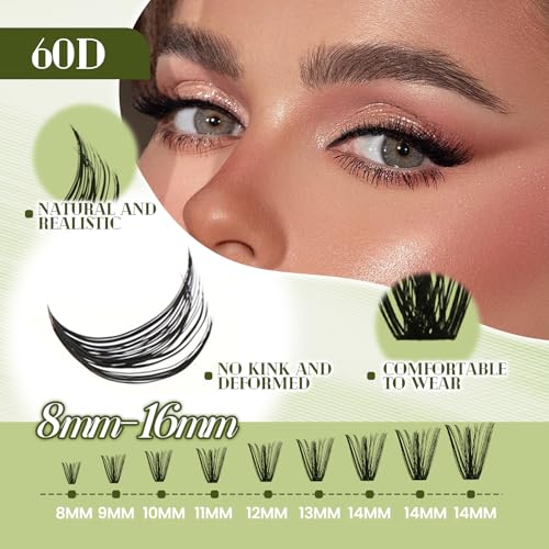 FADVAN DIY Lash Extension Kit 60D Volume Lash Clusters Kit with Lash Bond and Seal 280 pcs Thick Individual Lashes 8-16 mm D Mink Lashes Cluster, Lash Cluster Remover and Tweezers