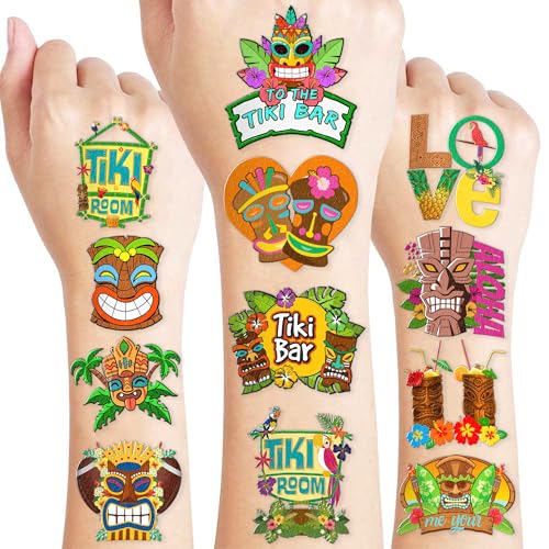 Tiki Hawaiian Luau Temporary Tattoos - 10 Sheets 100PCS