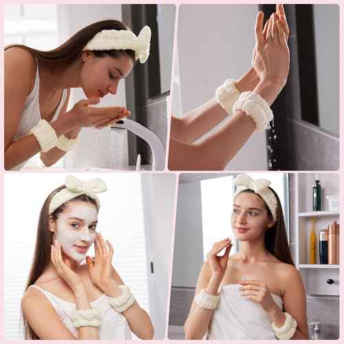 Headbands for Women - Spa Headband and Wristband Set - Headband for Washing Face,Facial Mask,Makeup and Skin Care,Gifts for Women and Teen Girl Gifts Trendy Stuff