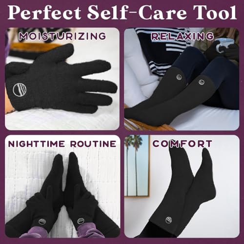Black Fuzzy Socks and Gloves Set with Aloe & Vitamin E