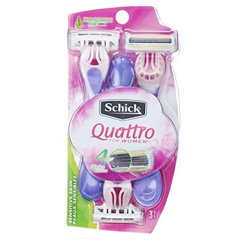 Schick Quattro Womens Disposable Razors for Sensitive Skin, 3 Count, Pack of 2