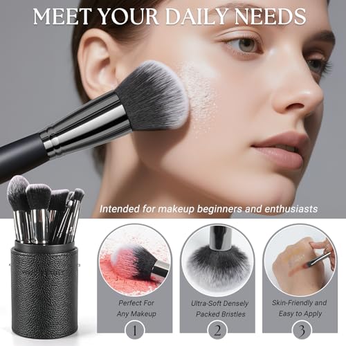 Makeup Brushes, 18 pcs Pro Deluxe Make up Brush Set with Travel Case, Premium Powder Foundation Blending Concealer Blush Eyeshadow Face and Eye Make up Brushes kit with labels for Beginner(Black)