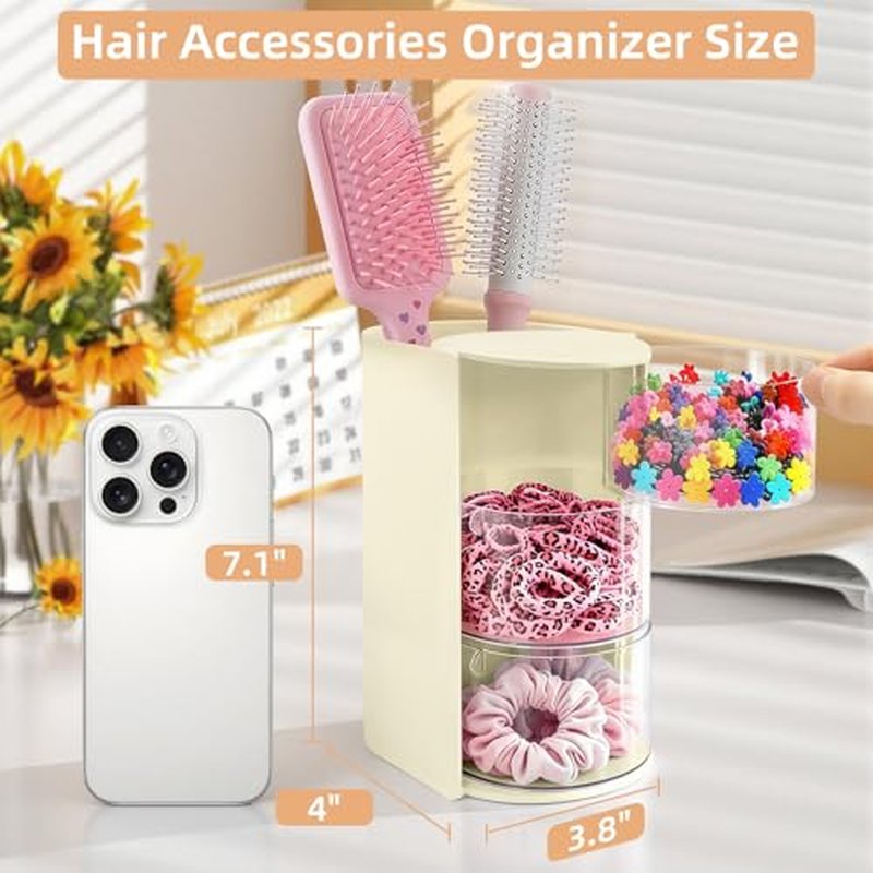 Rotating Hair Accessories Organizer, 3-Tier Makeup Brush Holder