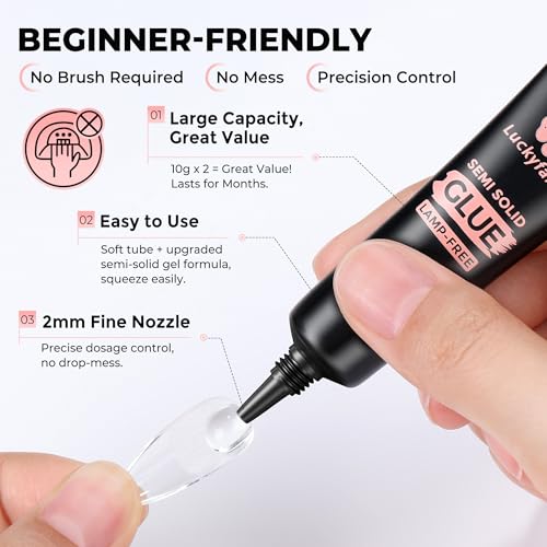 Luckyfairy Strong Nail Glue for Press On Nails, Quick Drying 10g (2-Pack)