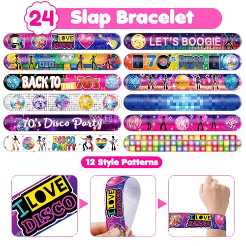 70s Disco Party Set - 48 Temporary Tattoos & 24 Slap Bracelets