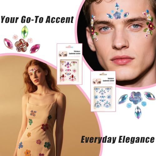 Multicolor Face Gems Rhinestone Stickers - 60 Pc Festival Party Makeup