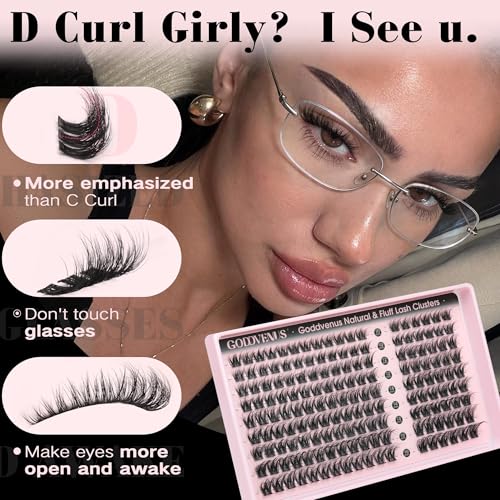 Goddvenus C-Fluff Clusters Wispy D Curl Eyelash Extensions 162pcs Natural Look