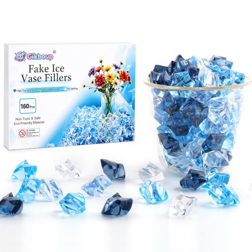 160 Mixed Blue Acrylic Fake Ice Rocks - Decorative Vase Filler