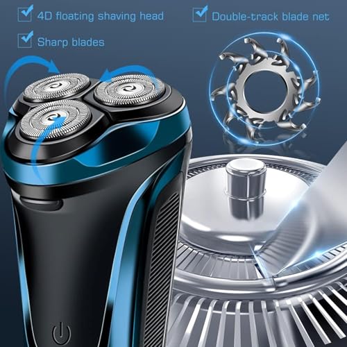 Snapbuy Electric Razor for Men, Snapbuy Electric Razor Pro of Father, 4D Floating Head Rotary Shaver, Ipx7 Waterproof Electrical Razors, Wet & Dry Fast Charging Electrical Shaver LCD Display (Blue)