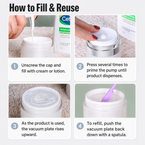 Airless Pump Jar 1.7 oz Refillable Cream Container, 2 Pack