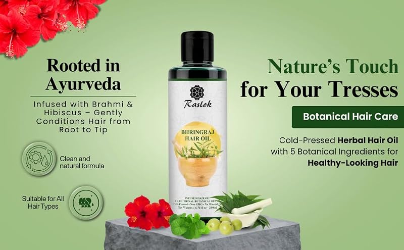 Raslok Ayurvedic Bhringraj Hair Oil 200ml - Nourishing Natural Hair Treatment