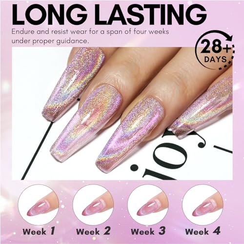 Makartt Cat Eye Gel Nail Polish Universal Rainbow Holographic Gel Polish Cupcake Dream Sparkly Glitter Unique Magnetic Effect Nail Gel for DIY Nail Art UV LED Soak Off Manicure 10ml