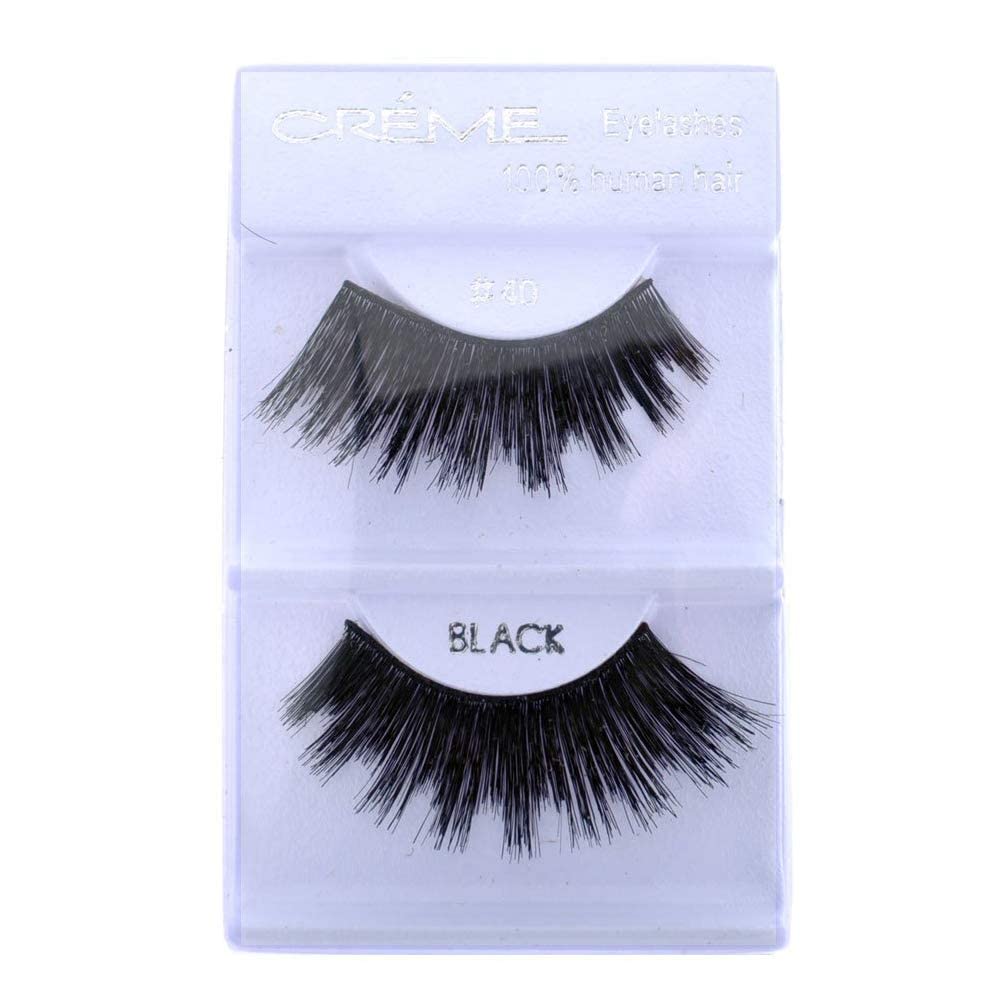 Crème Eyelashes 24 Pairs 100% Human Hair Natural Look Fluffy Wispy False Eye Lashes Lightweight Extensions Multipack #40